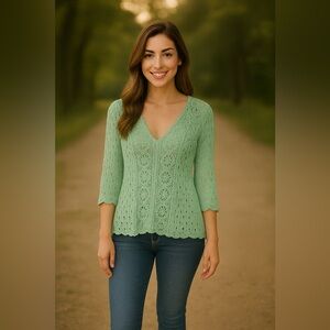 XCVI Crochet Boho V-Neck Top‎